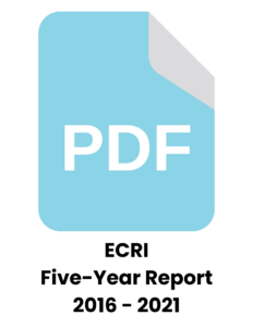 an image of a PDF logo with text underneath reading ECRI Five-Year Report 2016-2021